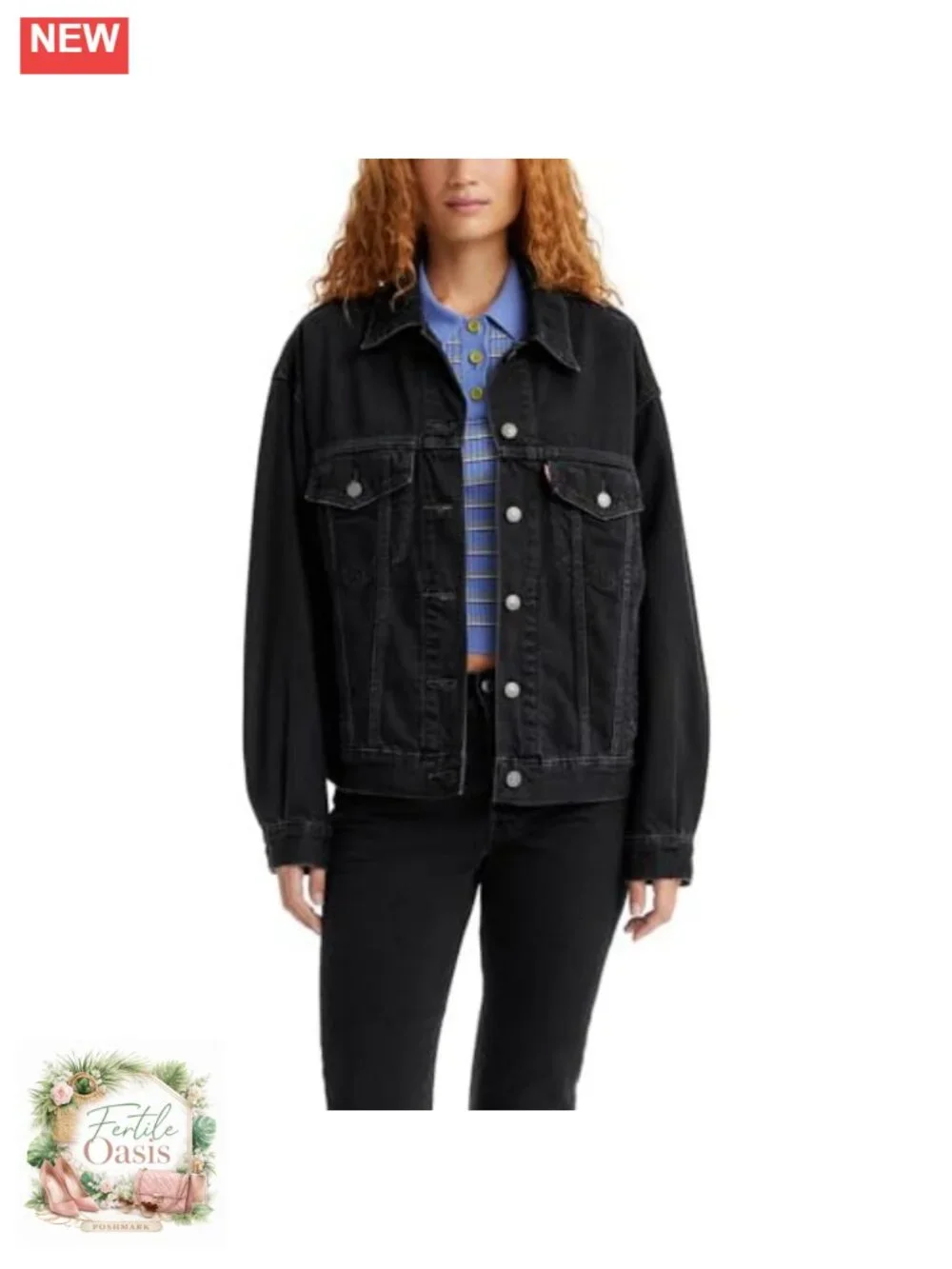 Relaxed Fit 90s Trucker Jacket, 100% Cotton, Button Front Long Sleeve Denim